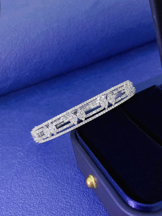 18K Diamond Marquise Double-Split Half-Set Bracelet - Luxury Jewelry - White Diamond Bracelet