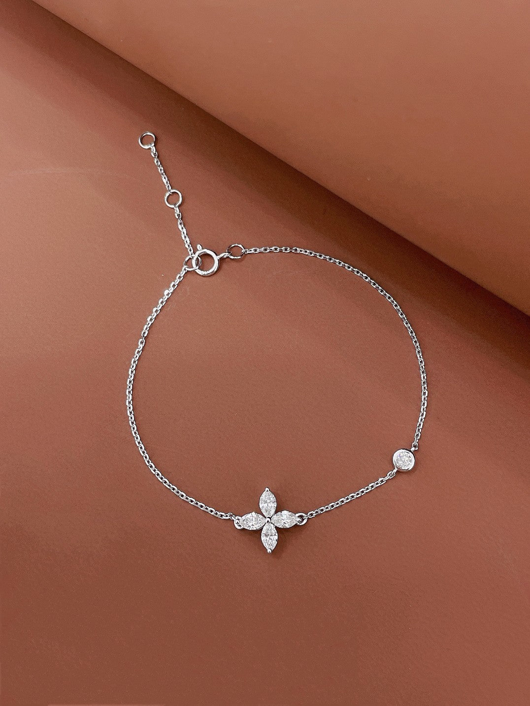 18K Diamond Marquise Four-Leaf Clover Bubble Bracelet - Luxury Jewelry - White Diamond Bracelet