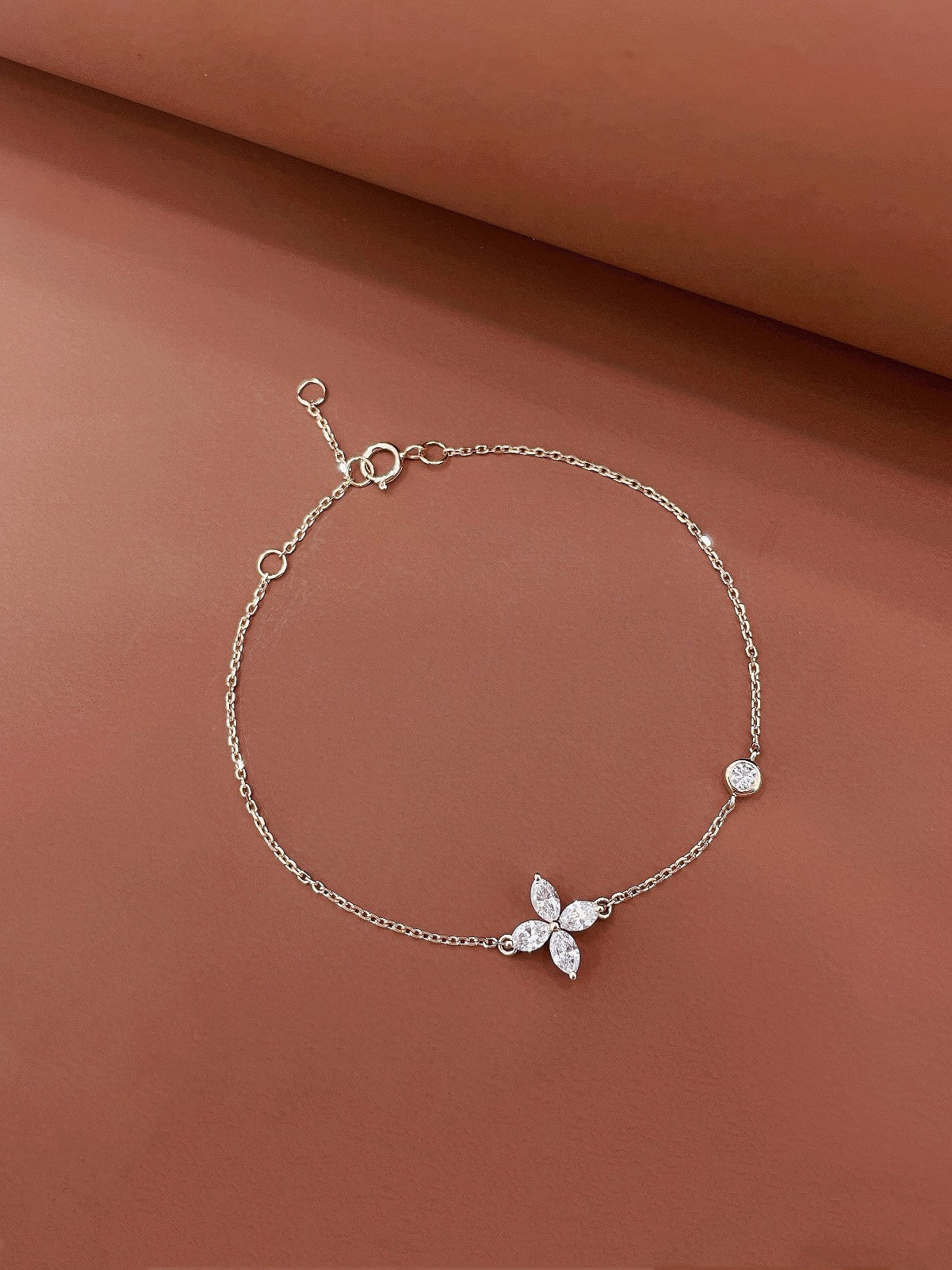 18K Diamond Marquise Four-Leaf Clover Bubble Bracelet - Luxury Jewelry - White Diamond Bracelet