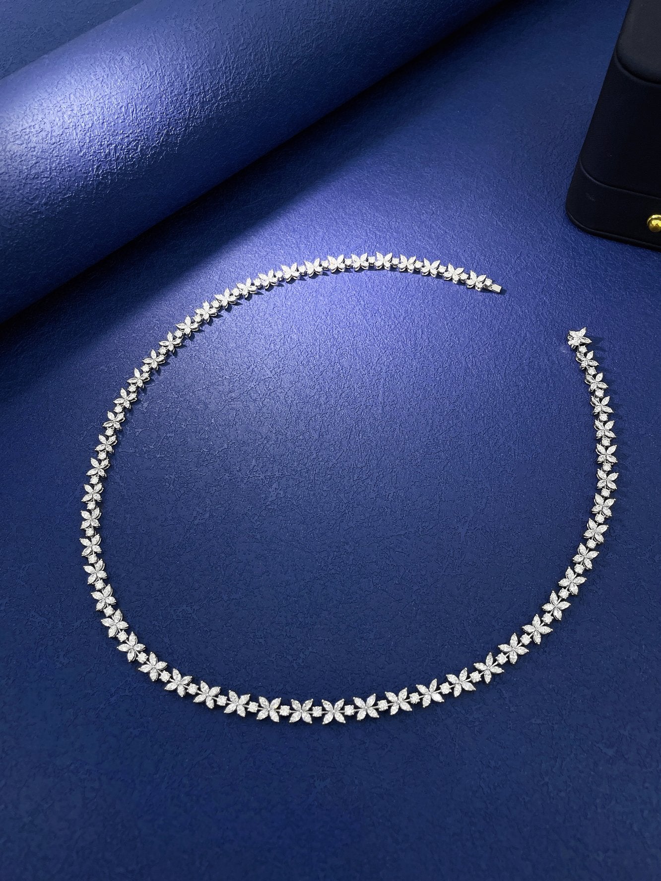 18K Diamond Marquise Four-Leaf Clover Spacer Necklace - Luxurious Jewelry - White Diamond Chain