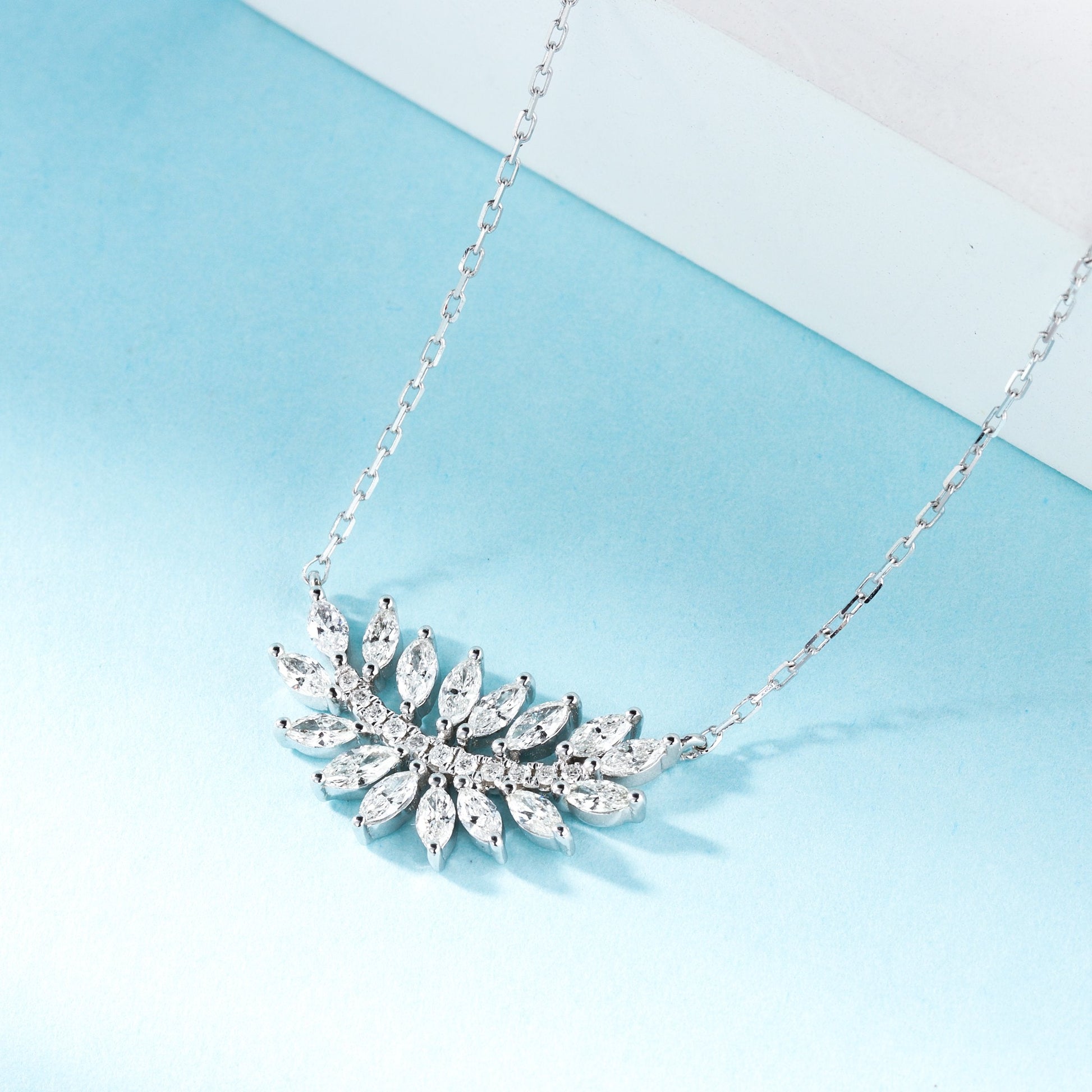 18k Diamond Marquise Leaf Necklace - Exquisite Jewelry Piece - White Diamond Necklace