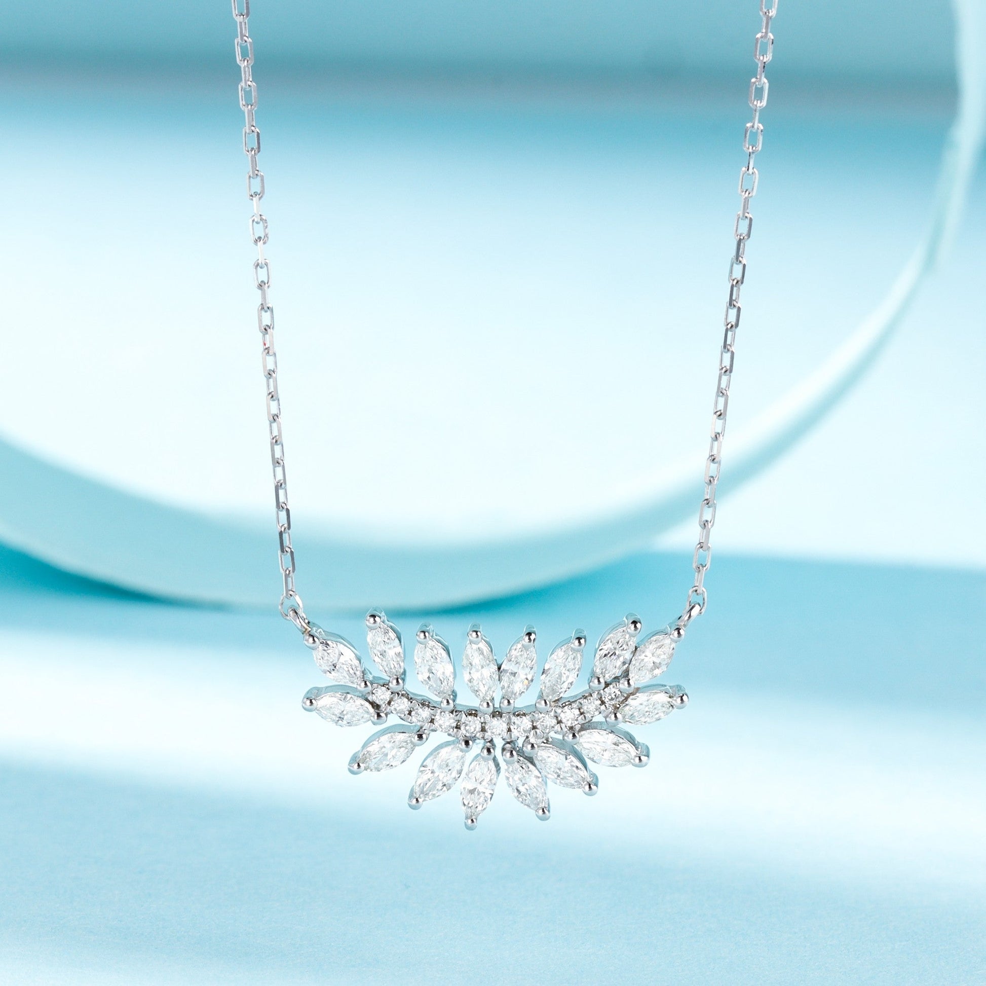 18k Diamond Marquise Leaf Necklace - Exquisite Jewelry Piece - White Diamond Necklace