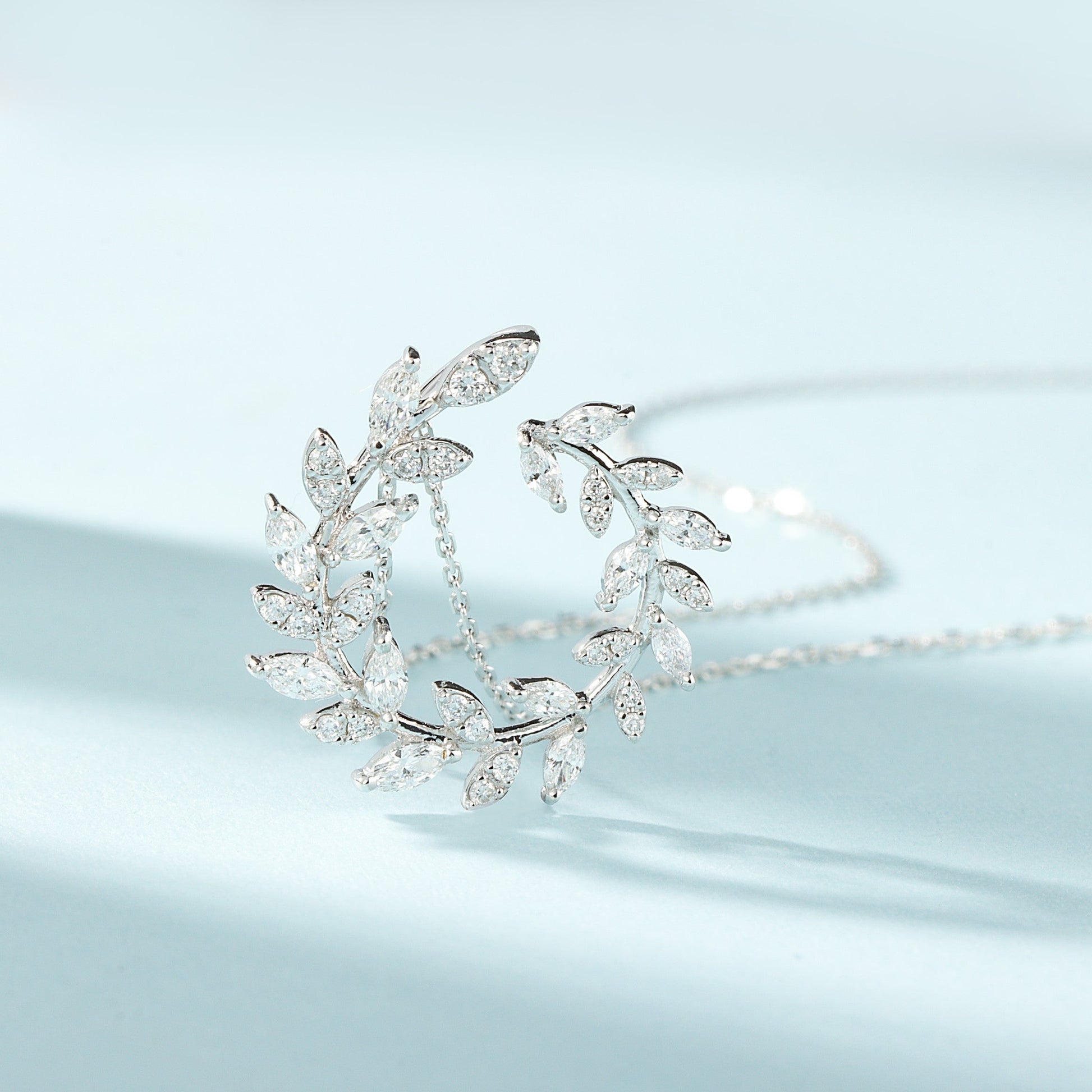 18K Diamond Marquise Olive Branch Necklace - Luxurious Jewelry - White Diamond Necklace