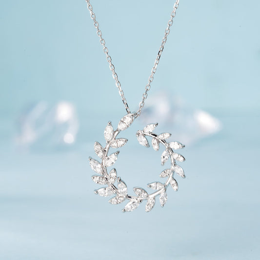 18K Diamond Marquise Olive Branch Necklace - Luxurious Jewelry - White Diamond Necklace