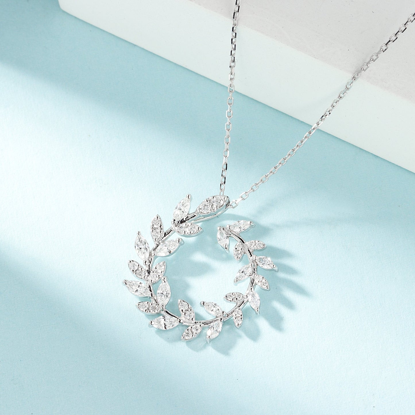 18K Diamond Marquise Olive Branch Necklace - Luxurious Jewelry - White Diamond Necklace