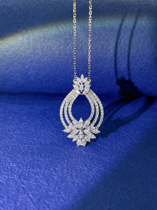 18K Diamond Marquise Pineapple Necklace - Luxurious Jewelry Piece - White Diamond Necklace