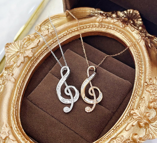 18K Diamond Music Note Necklace - Exquisite Jewelry Piece - White Diamond Necklace