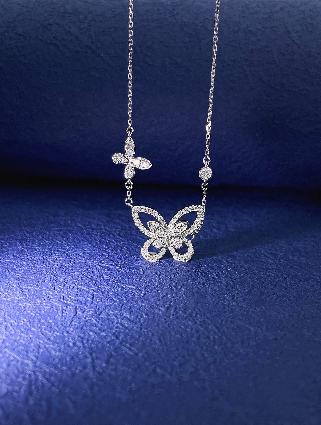 18K Diamond Phantom Double Butterfly Necklace - Luxury Jewelry - White Diamond Necklace