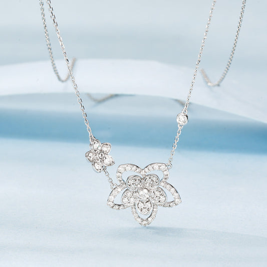 18K Diamond Phantom Double Flower Necklace - White Diamond Necklace