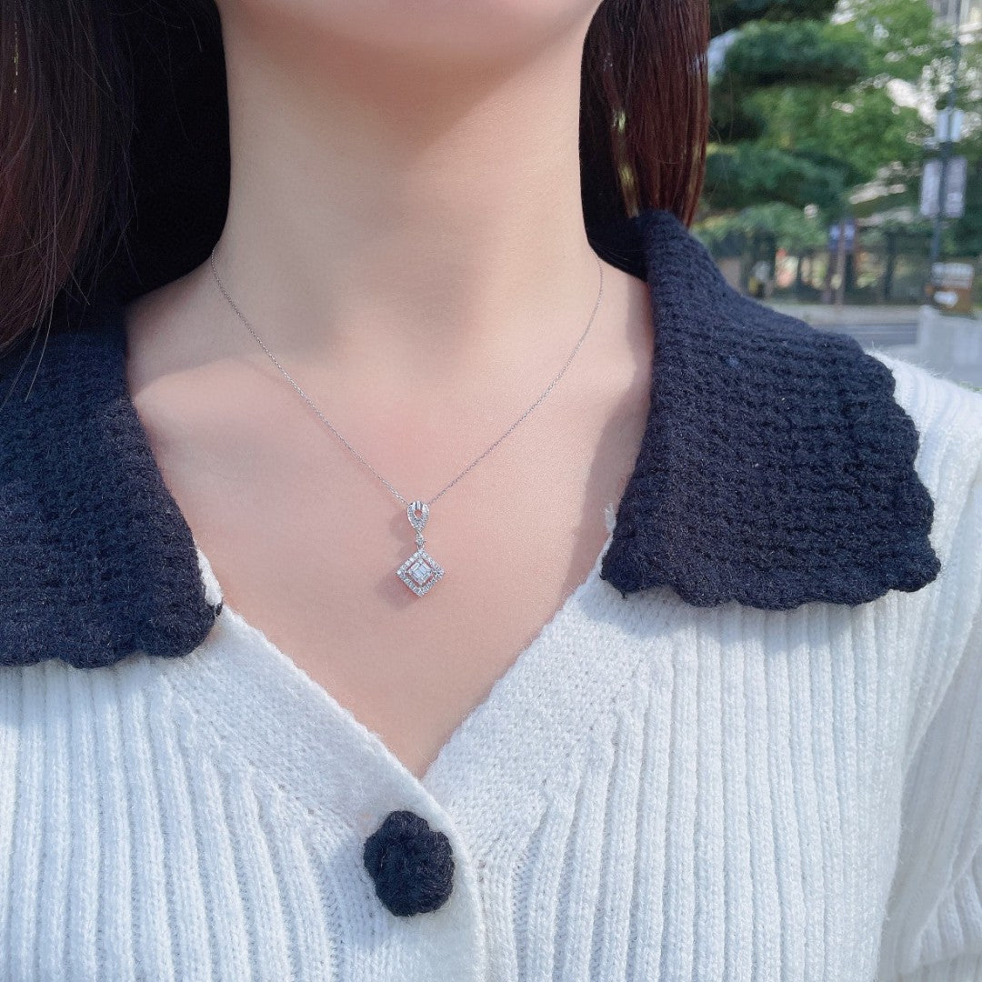 18K Diamond Rhombus Sugar Cube Necklace - Elegant Jewelry Piece - White Diamond Necklace