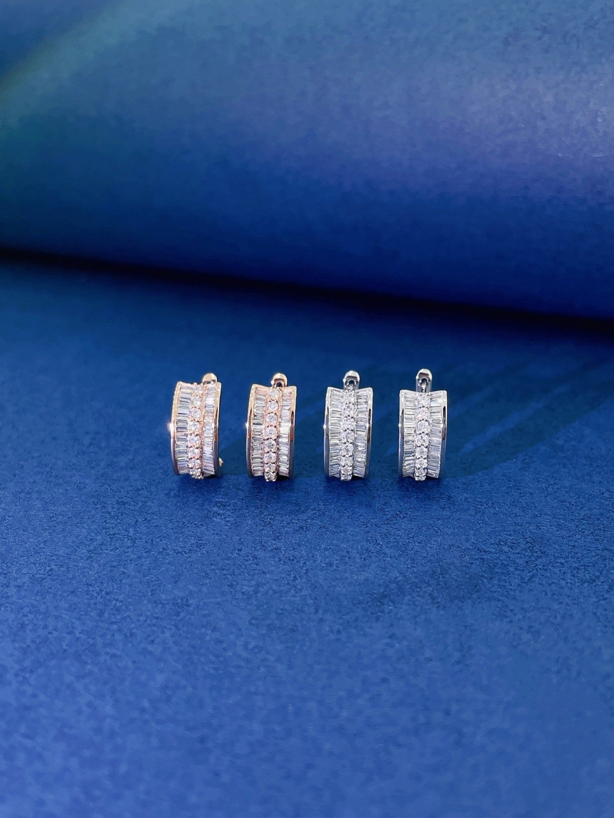 18K Diamond Round Ladder Three-Row Stud Earrings - Luxurious Jewelry Jeweler.Jewelry