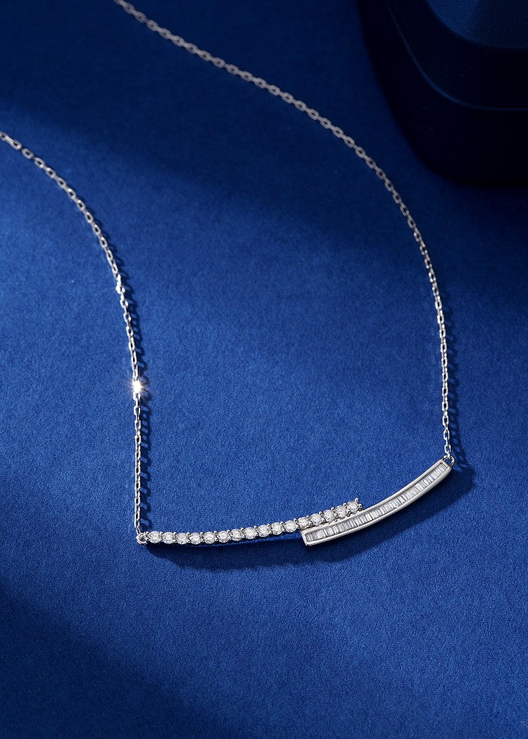 18K Diamond Round Ladder Z-Shaped Necklace - Luxurious Jewelry Piece - White Diamond Necklace