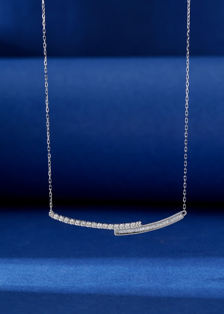 18K Diamond Round Ladder Z-Shaped Necklace - Luxurious Jewelry Piece - White Diamond Necklace