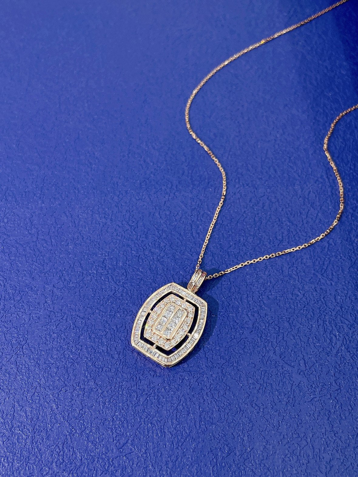 18K Diamond Shield Pendant Necklace with Border Design - White Diamond Necklace