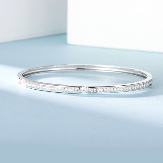 18K Diamond Single Row Half-Circle Embedded Bracelet - Premium Jewelry - White Diamond Bracelet