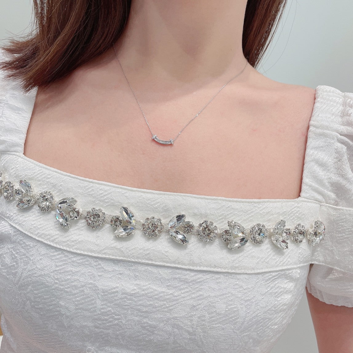 18K Diamond Small Smiling Face Necklace – Elegant Jewelry Piece - White Diamond Necklace