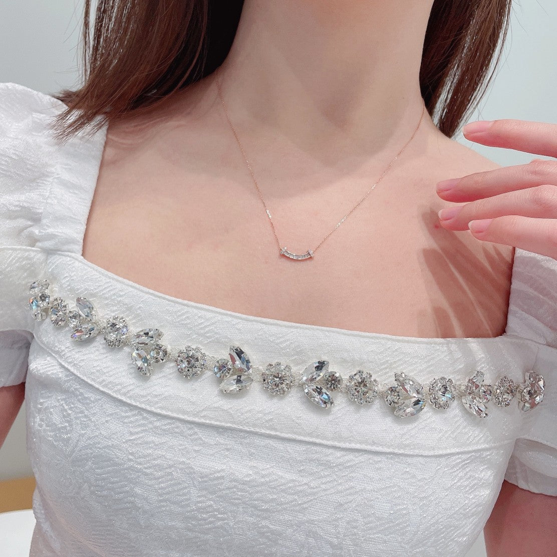 18K Diamond Small Smiling Face Necklace – Elegant Jewelry Piece - White Diamond Necklace