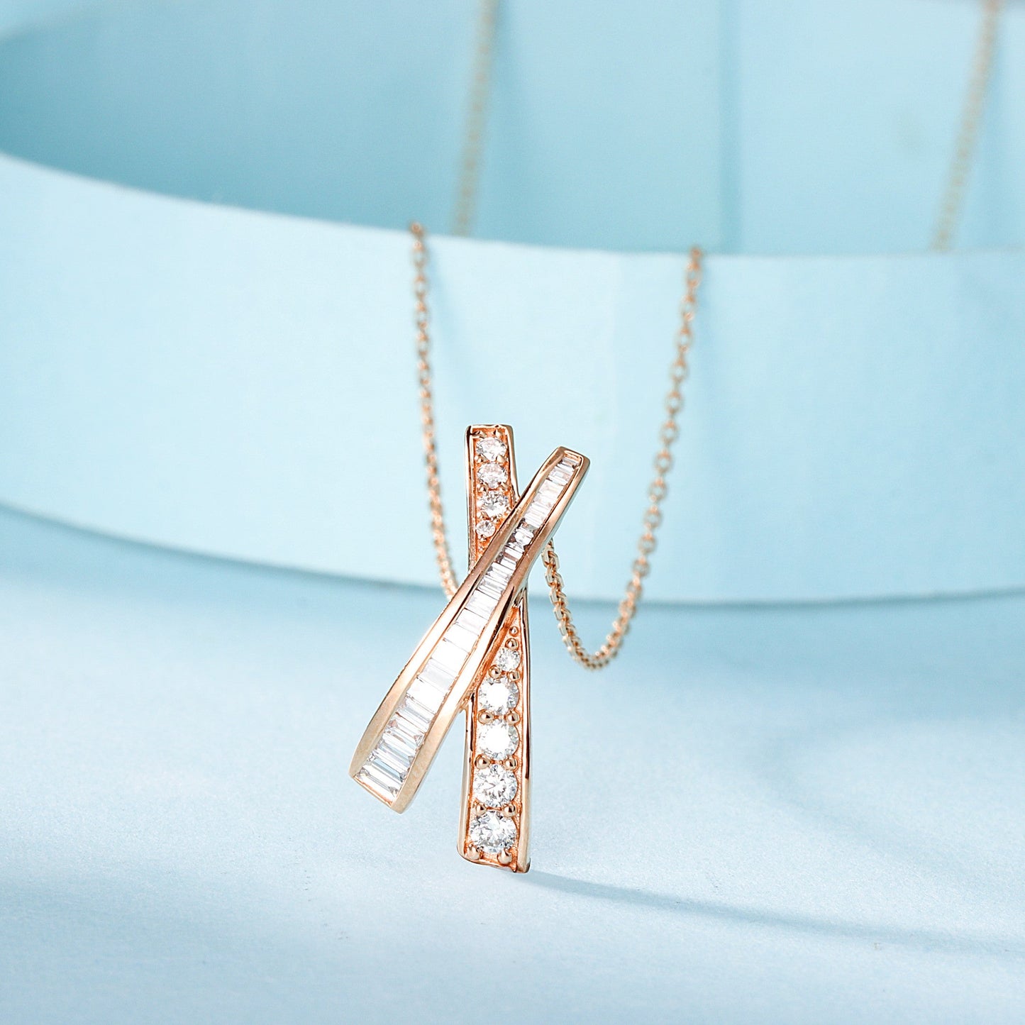 18K Diamond Square and Round Cross X Necklace - Luxury Jewelry - White Diamond Necklace