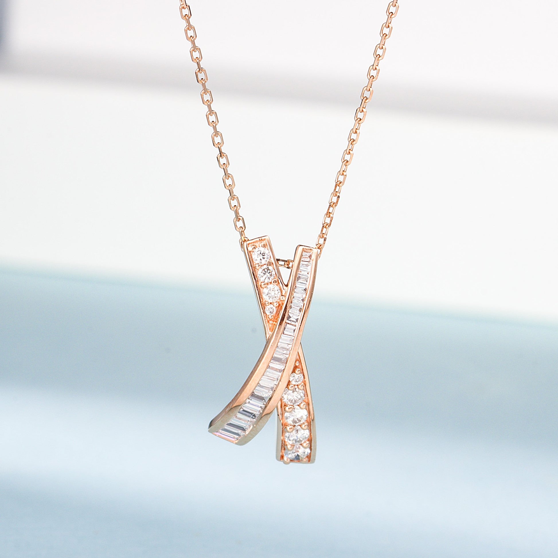 18K Diamond Square and Round Cross X Necklace - Luxury Jewelry - White Diamond Necklace