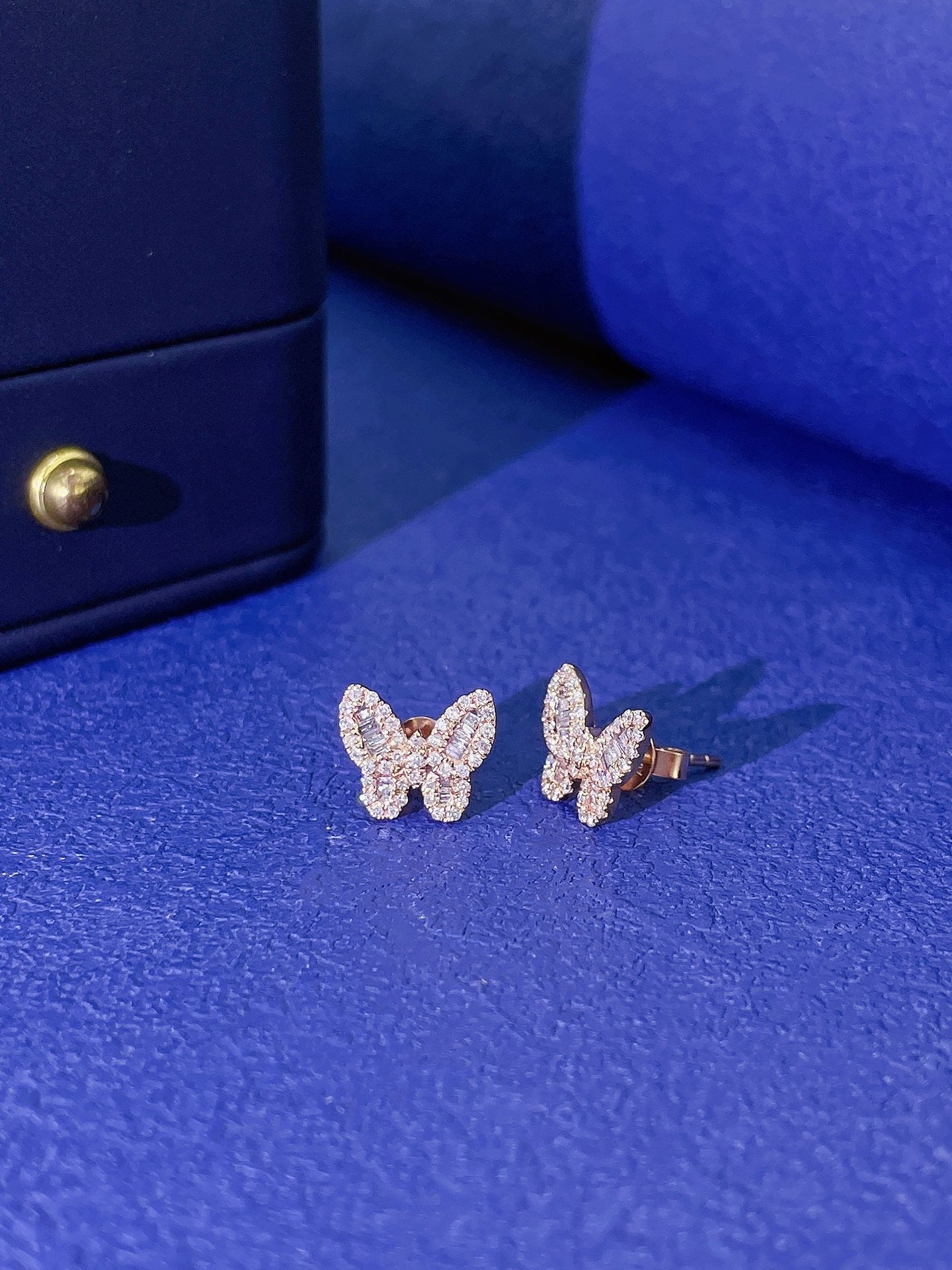 18K Diamond Square Butterfly Delicate Stud Earrings - Jeweler.Jewelry