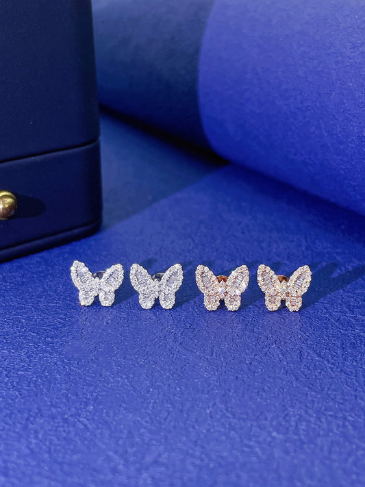 18K Diamond Square Butterfly Delicate Stud Earrings - Jeweler.Jewelry