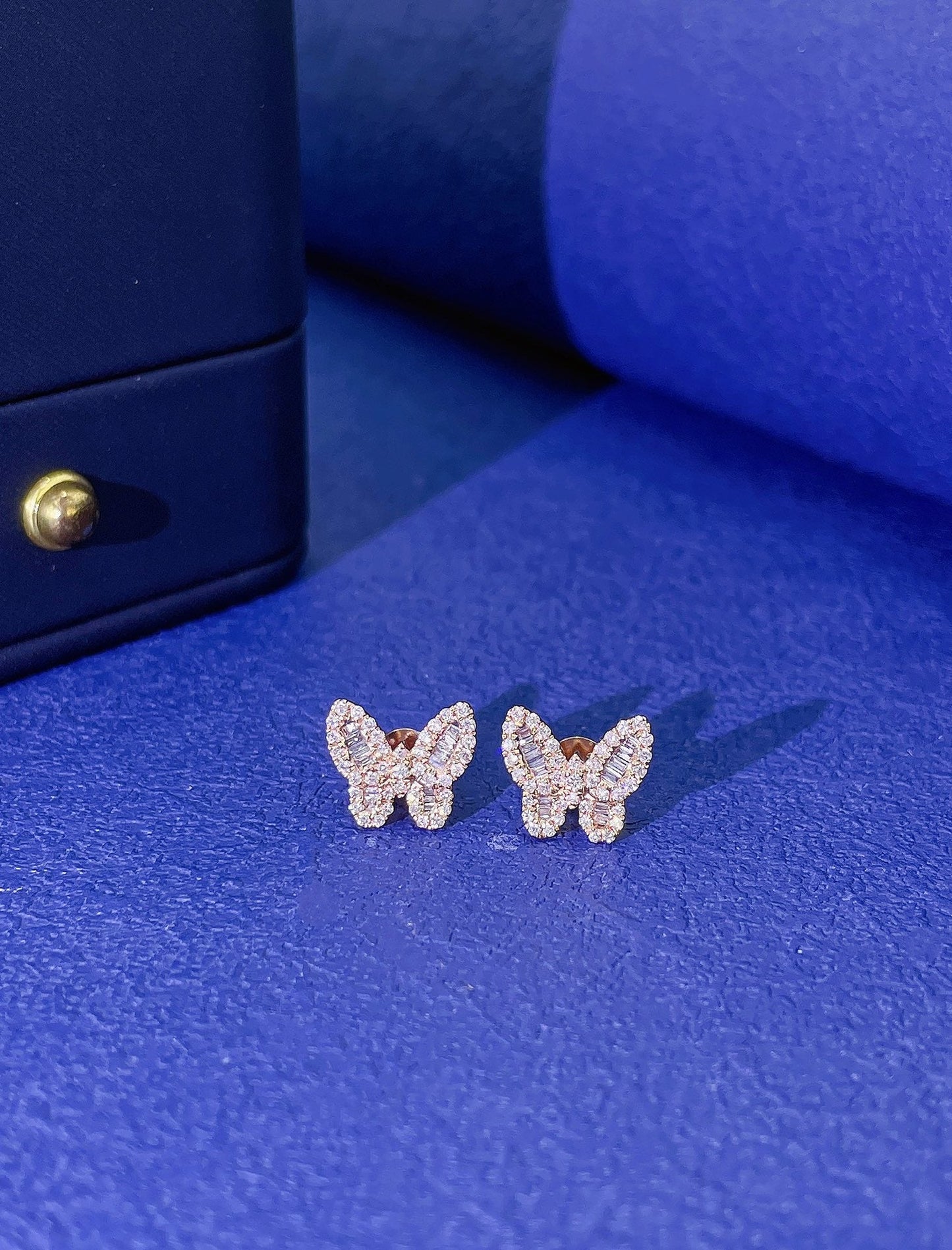 18K Diamond Square Butterfly Delicate Stud Earrings - Jeweler.Jewelry