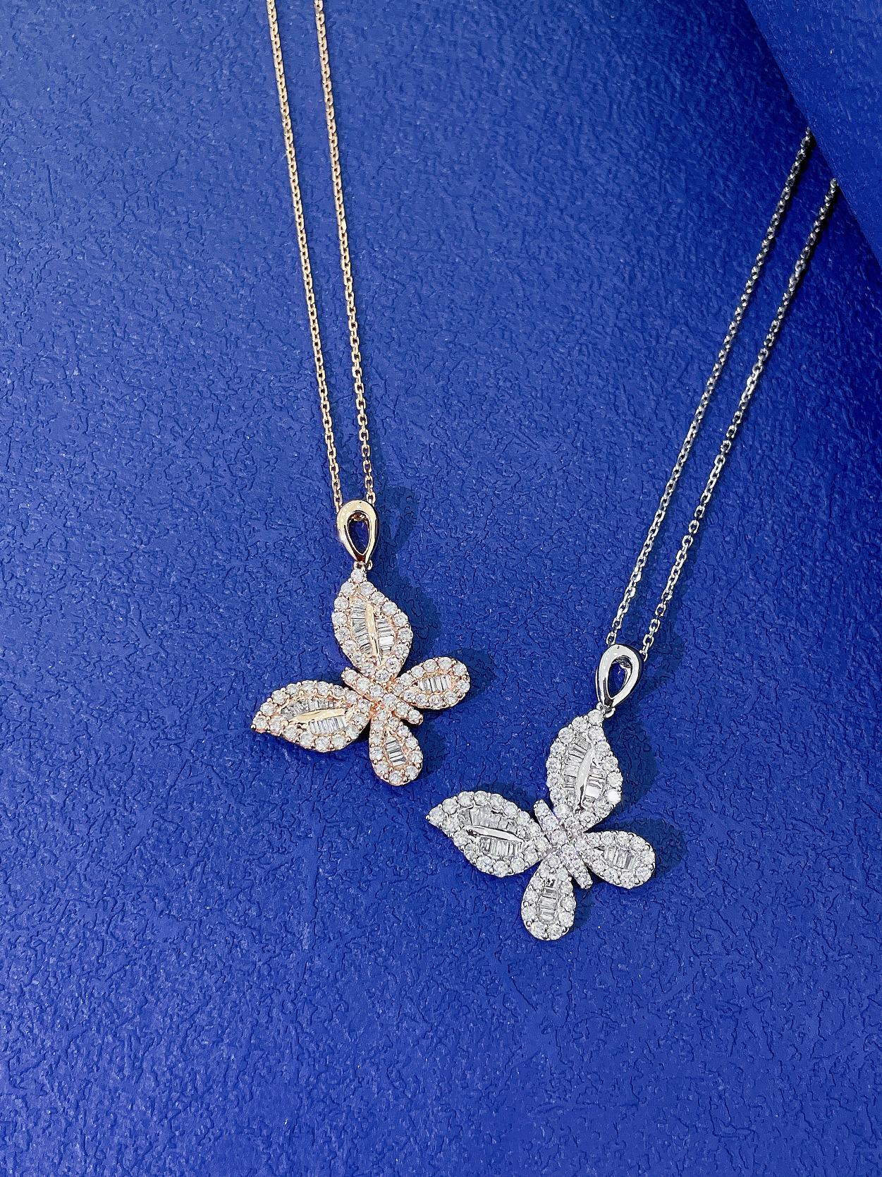 18K Diamond Square Butterfly Pendant Necklace - Exquisite Jewelry - White Diamond Necklace