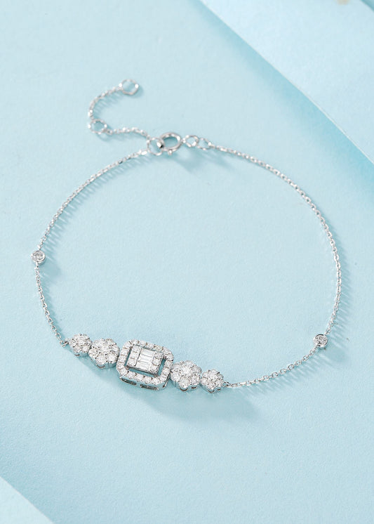 18K Diamond Square Candy Double Six-Sided Bracelet - Luxury Jewelry - White Diamond Bracelet