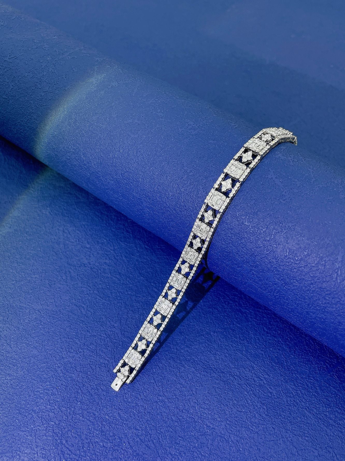 18K Diamond Square Cube Sugar Wide Bracelet - Luxurious Jewelry - White Diamond Bracelet