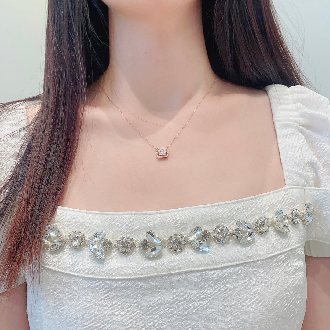 18K Diamond Square Pendant Necklace – Luxurious Jewelry Piece - White Diamond Necklace