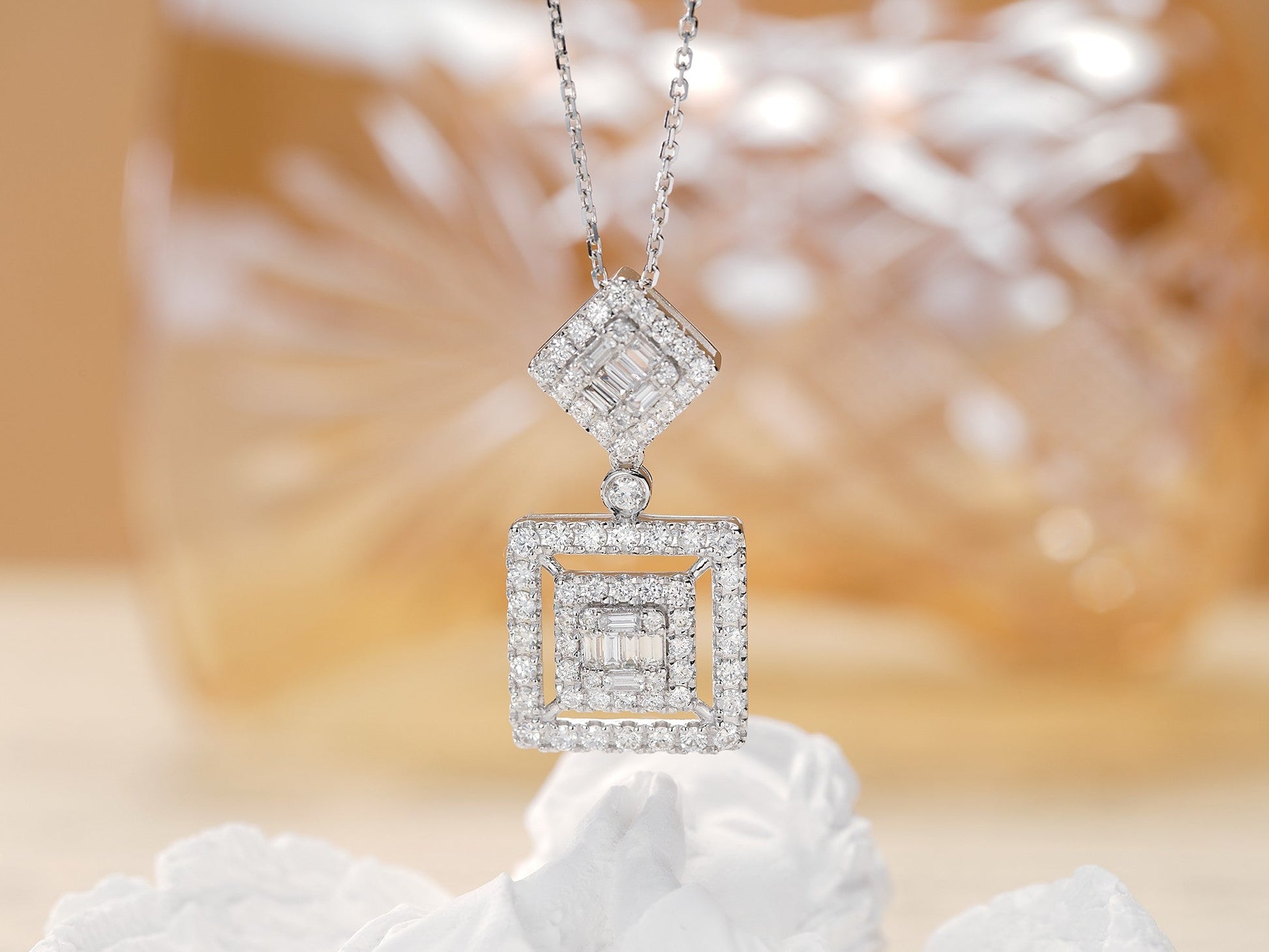 18K Diamond Square Rhombus Necklace - Luxury Jewelry - White Diamond Necklace