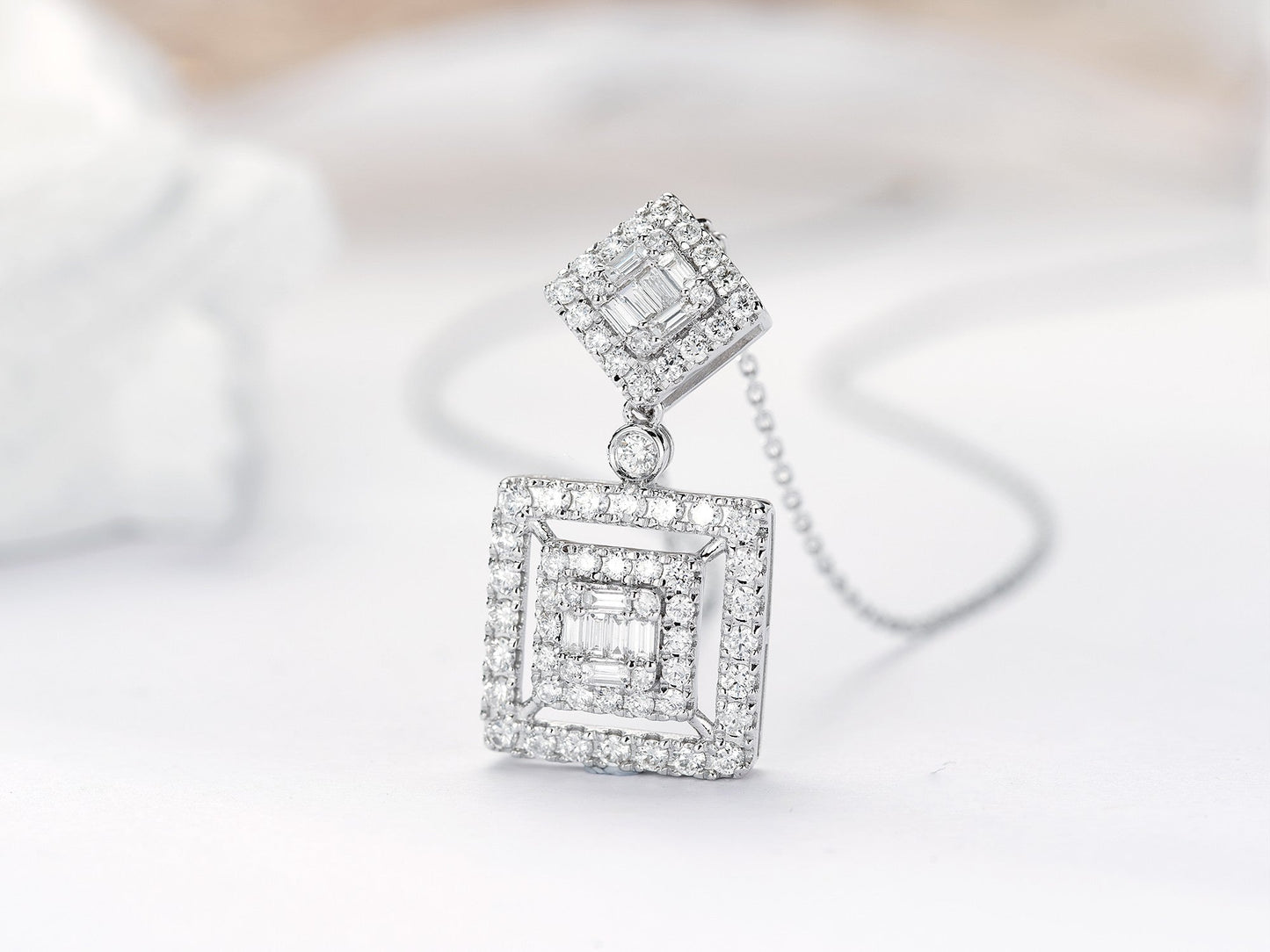 18K Diamond Square Rhombus Necklace - Luxury Jewelry - White Diamond Necklace