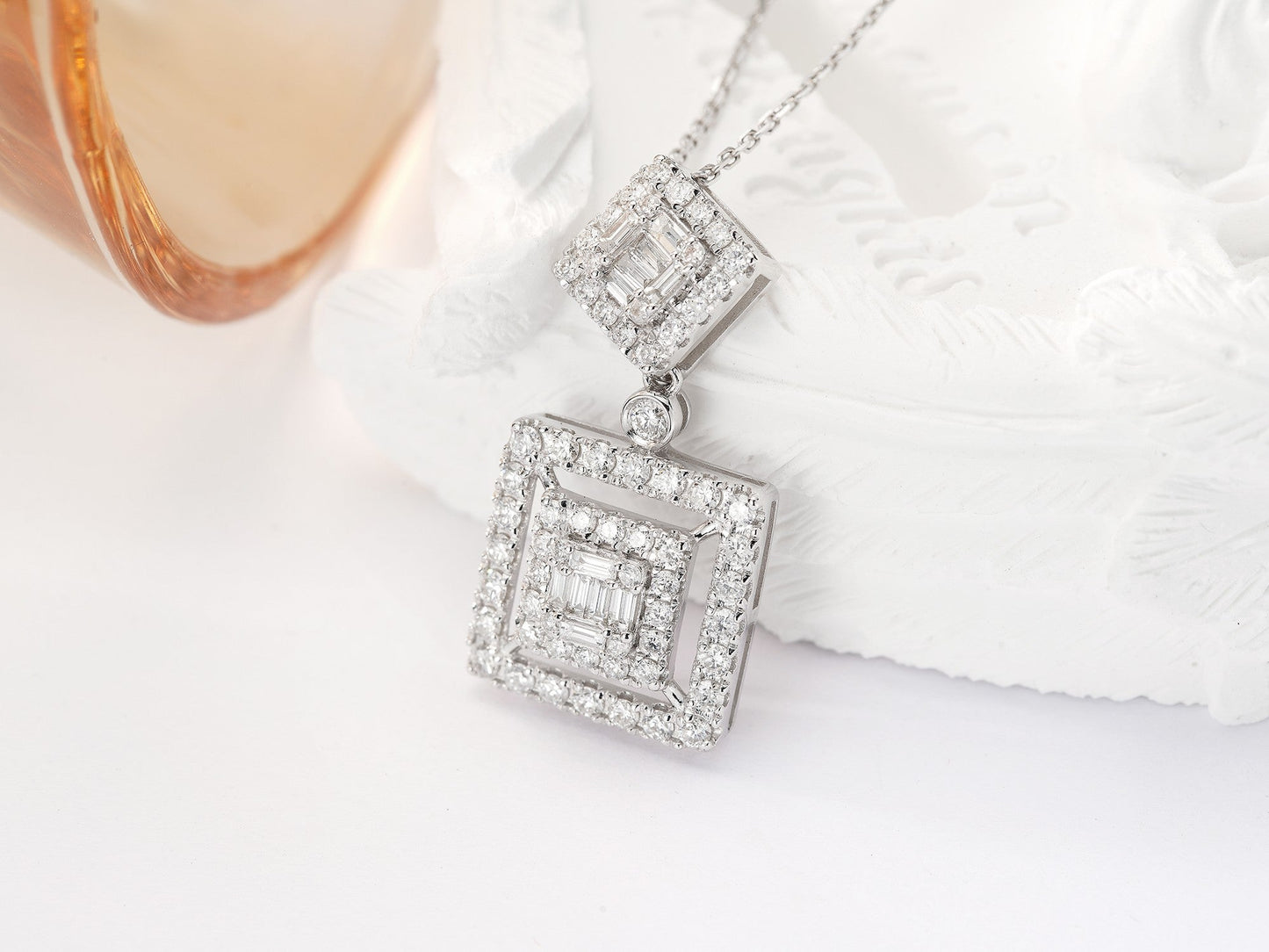 18K Diamond Square Rhombus Necklace - Luxury Jewelry - White Diamond Necklace