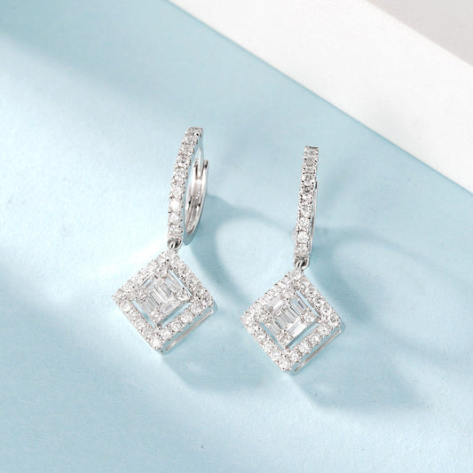 18K Diamond Square Shaped Earrings with Stud Backs – Luxurious Jewelry Jeweler.Jewelry