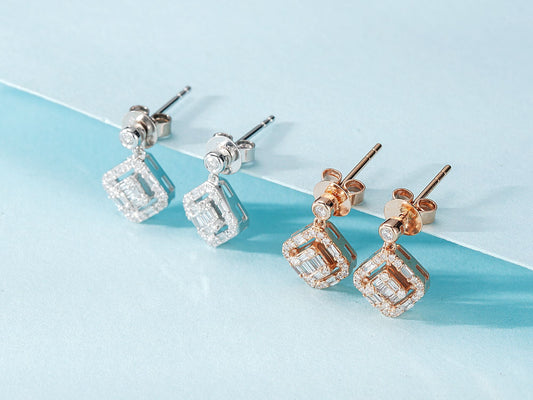 18K Diamond Square Stud Earrings - Luxury Jewelry - Jeweler.Jewelry