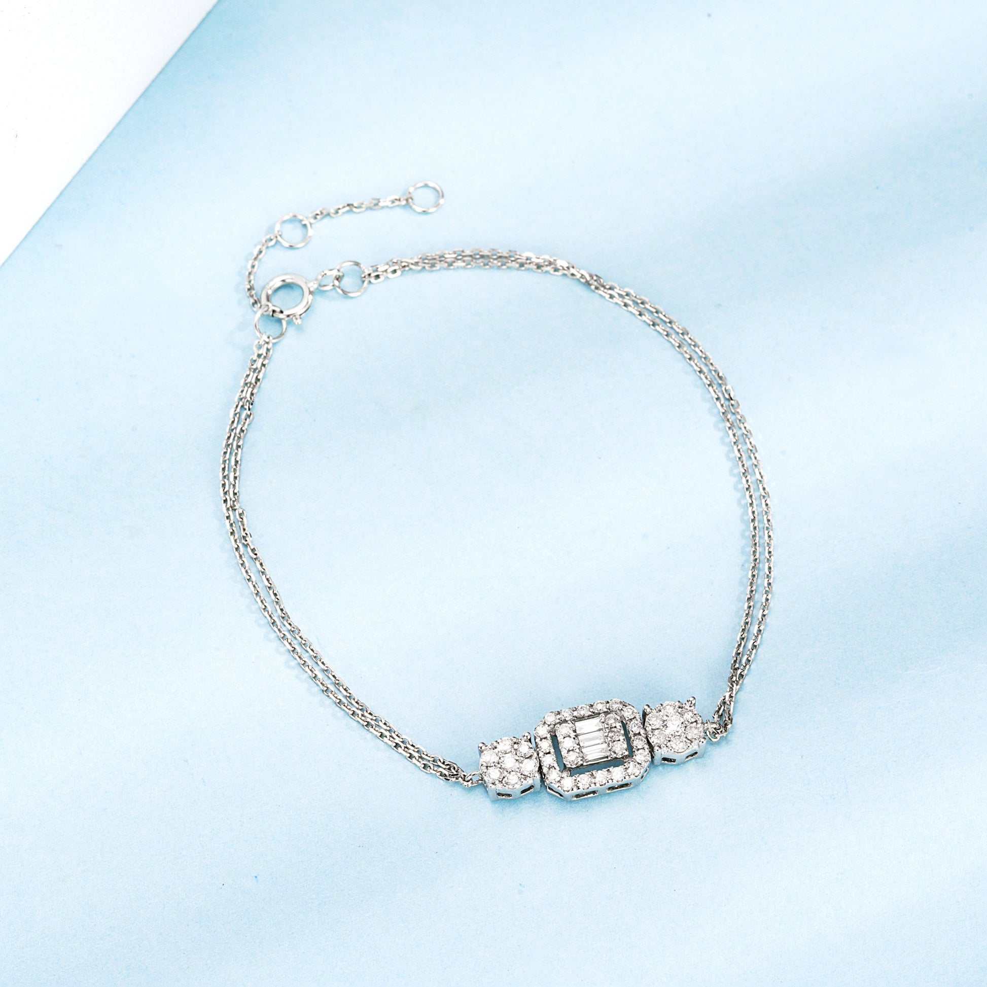 18K Diamond Square Sugar Candy Seven-Stone Bracelet - Luxurious Jewelry - White Diamond Bracelet