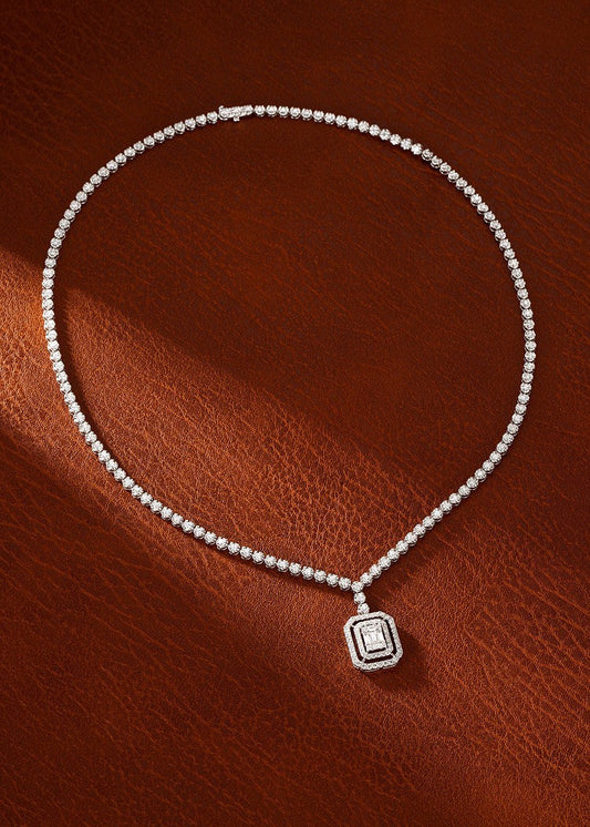 18K Diamond Square Sugar Double Hollow Full-Pavé Necklace - Luxurious Jewelry - White Diamond Chain