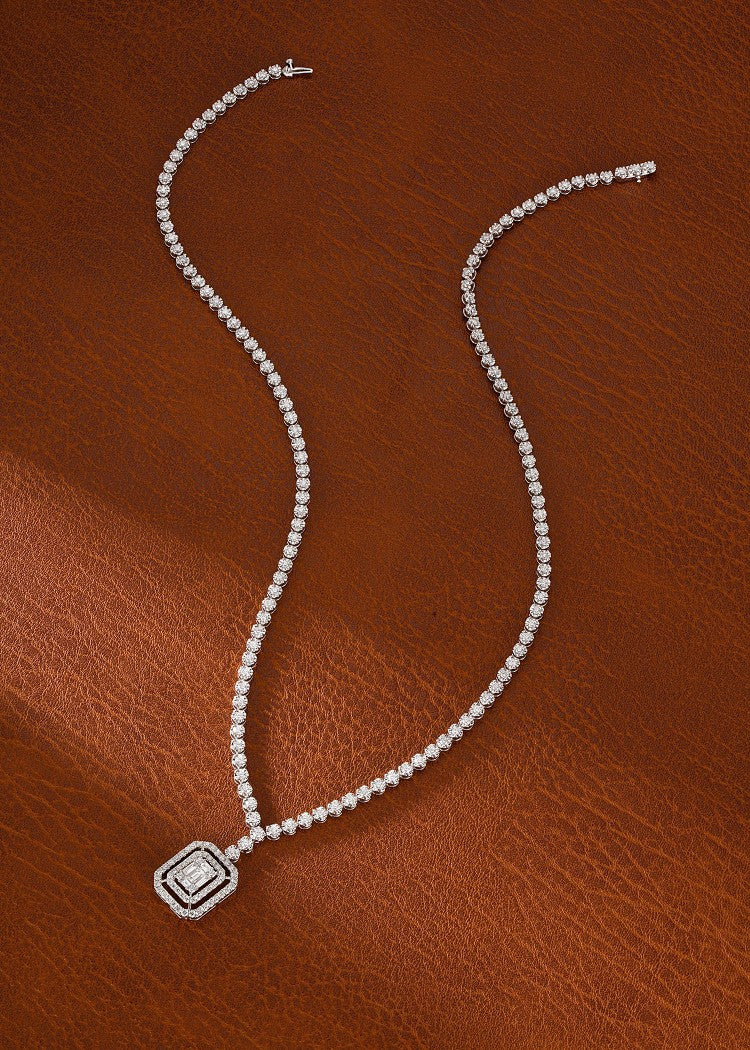 18K Diamond Square Sugar Double Hollow Full-Pavé Necklace - Luxurious Jewelry - White Diamond Chain