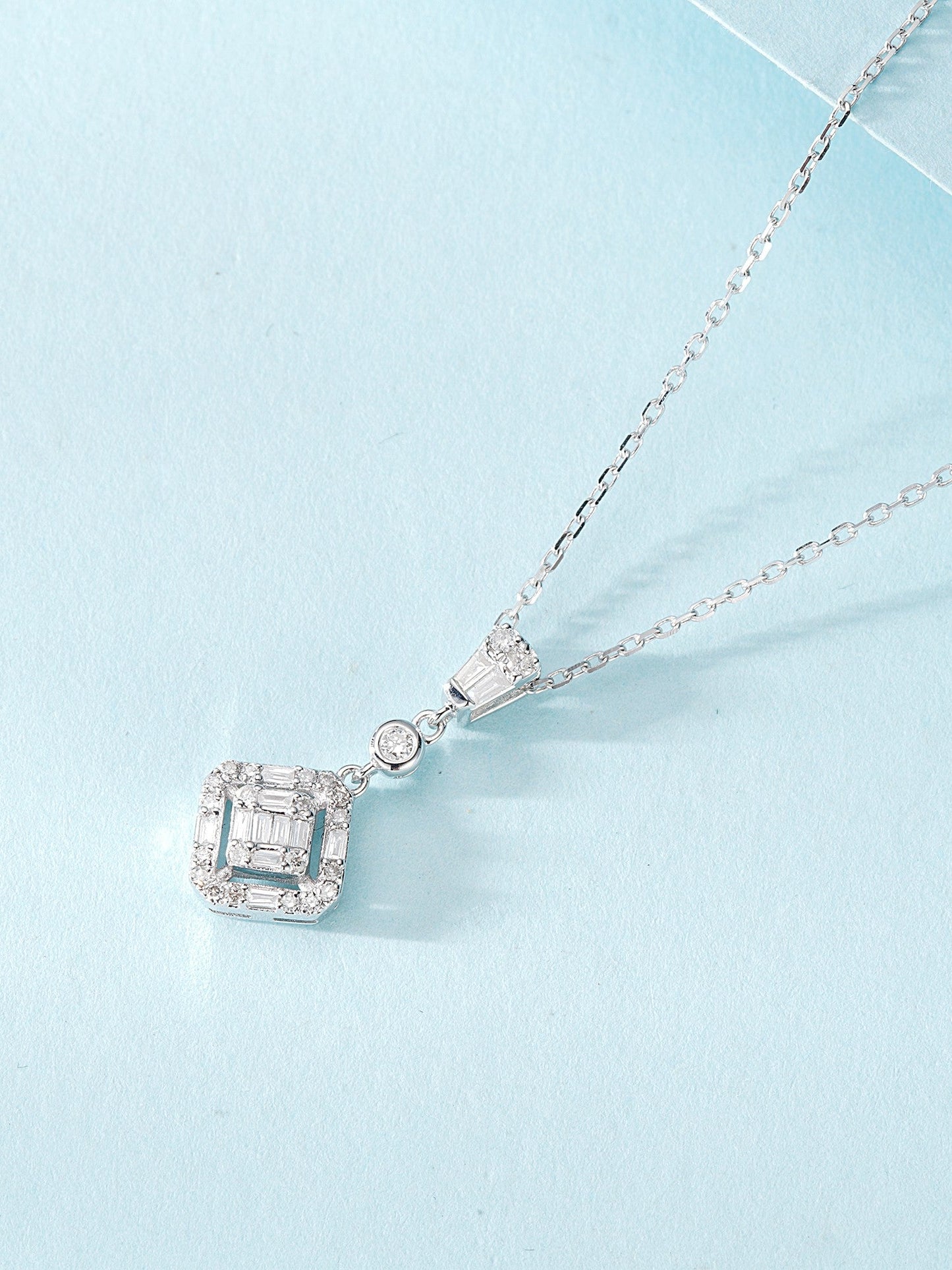 18K Diamond Square Sugar Jewelry - Elegant and Sparkling Choice - White Diamond Necklace