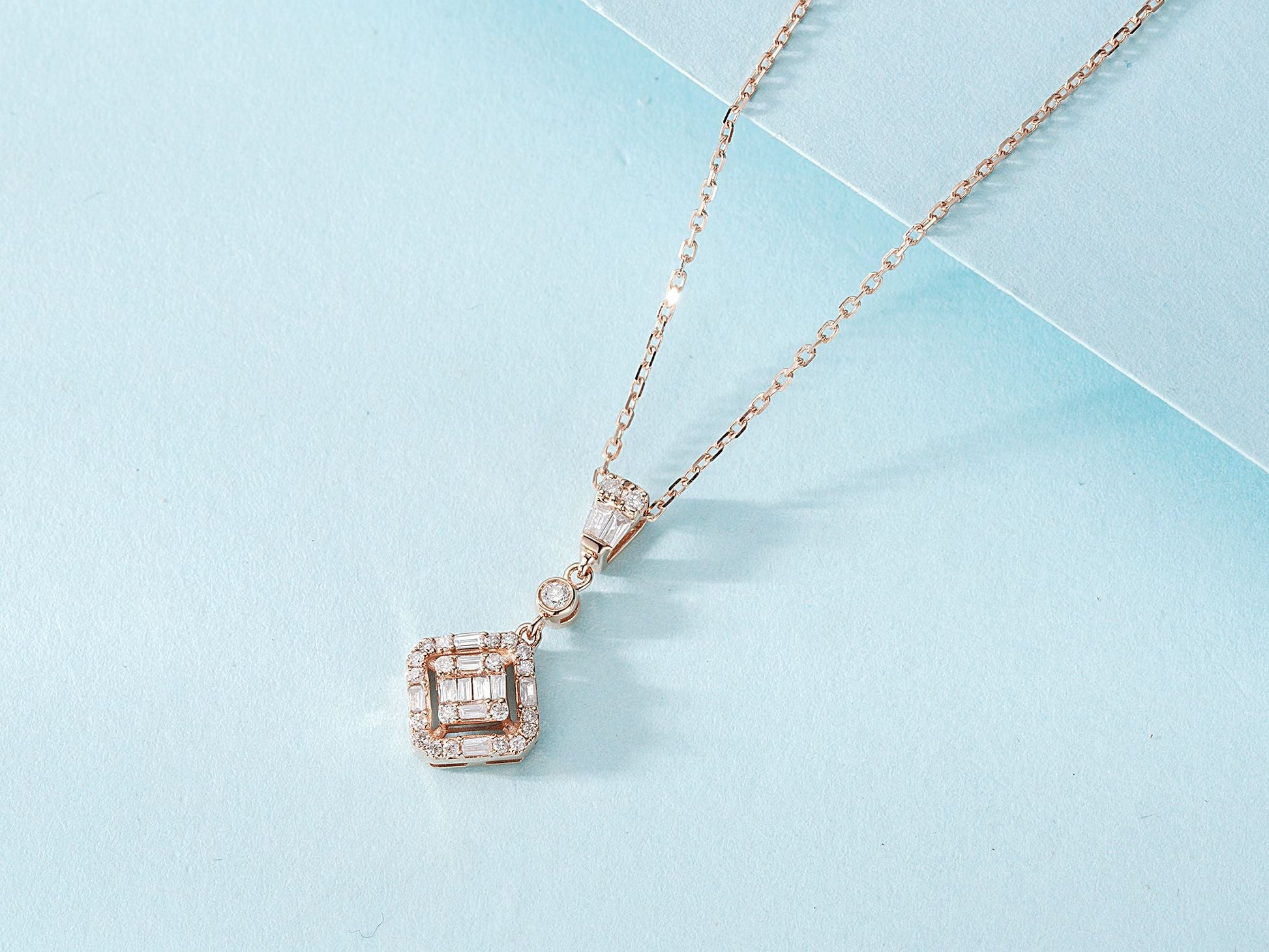 18K Diamond Square Sugar Jewelry - Elegant and Sparkling Choice - White Diamond Necklace