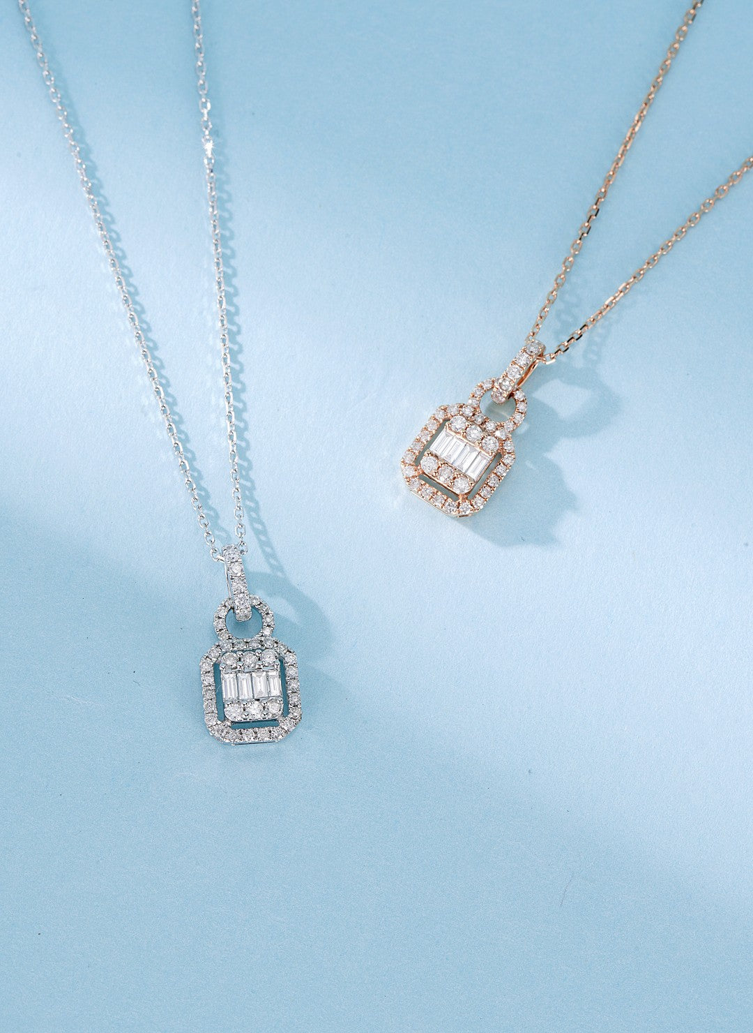 18K Diamond Square Sugar Loaf Step Cut Necklace - Elegant Jewelry Piece - White Diamond Necklace