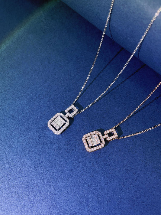 18k Diamond Square Sugar Necklace - Luxurious Jewelry Piece - White Diamond Necklace