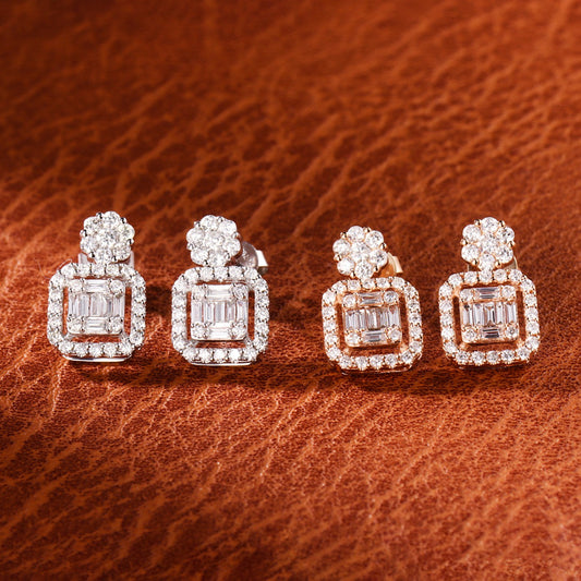 18K Diamond Square Sugar "Six-Around-One" Earrings - Jeweler.Jewelry