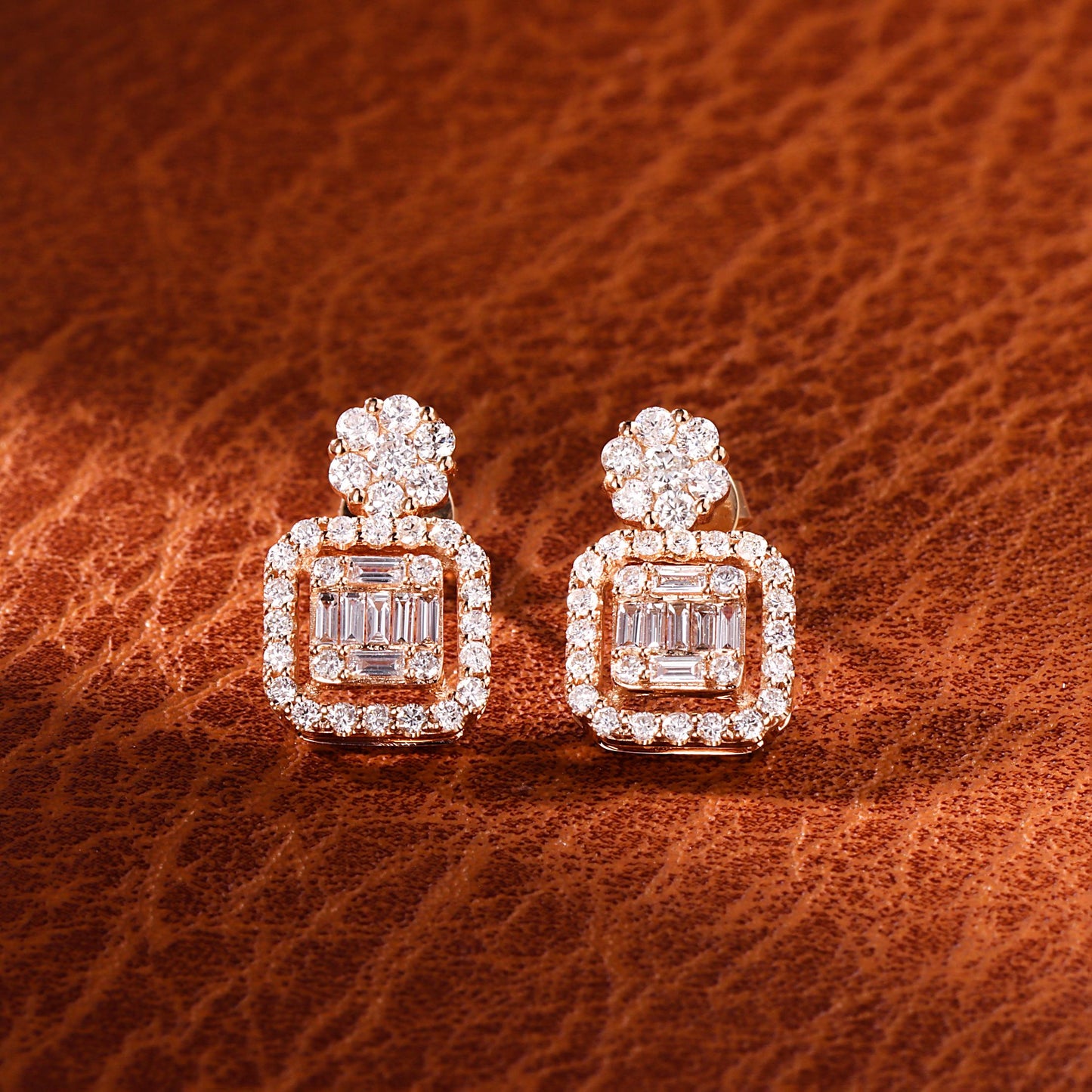 18K Diamond Square Sugar "Six-Around-One" Earrings - Jeweler.Jewelry