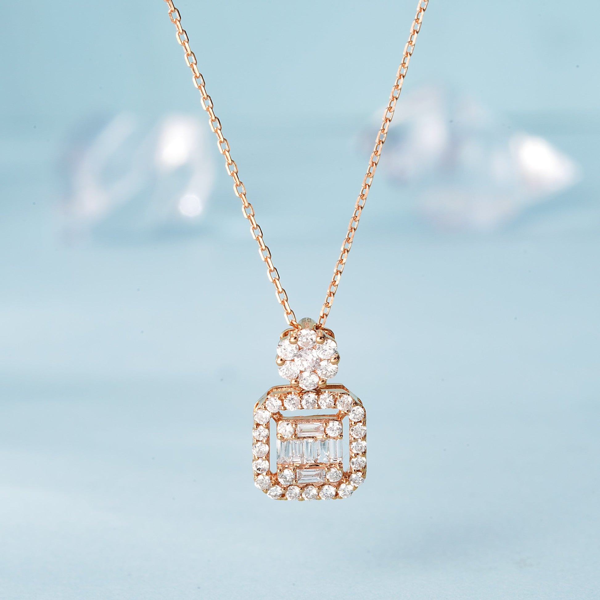 18K Diamond Square Sugar Six-Prong Set Necklace - Luxury Jewelry - White Diamond Necklace