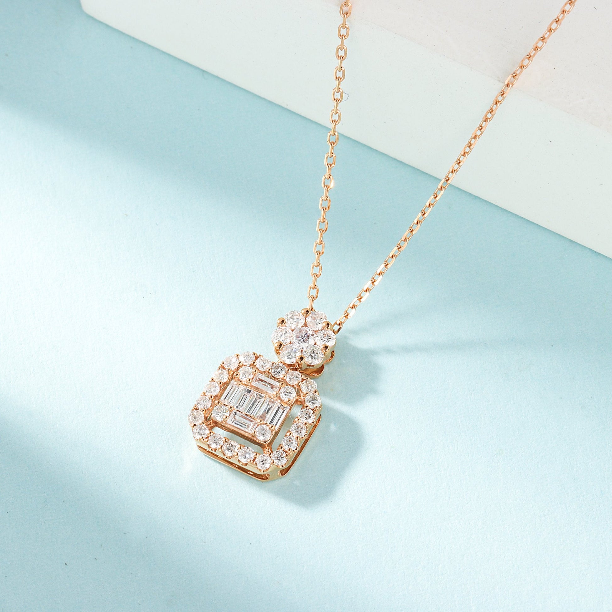 18K Diamond Square Sugar Six-Prong Set Necklace - Luxury Jewelry - White Diamond Necklace