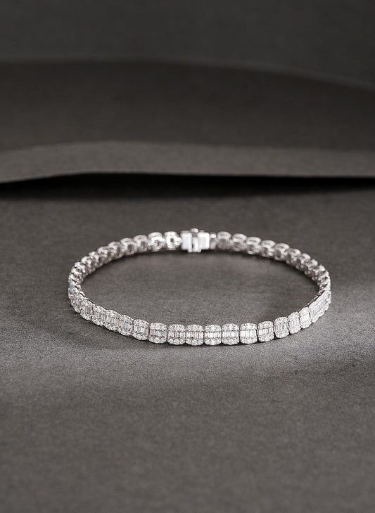 18K Diamond Step-Cut Bracelet – Luxurious Jewelry Piece - White Diamond Bracelet