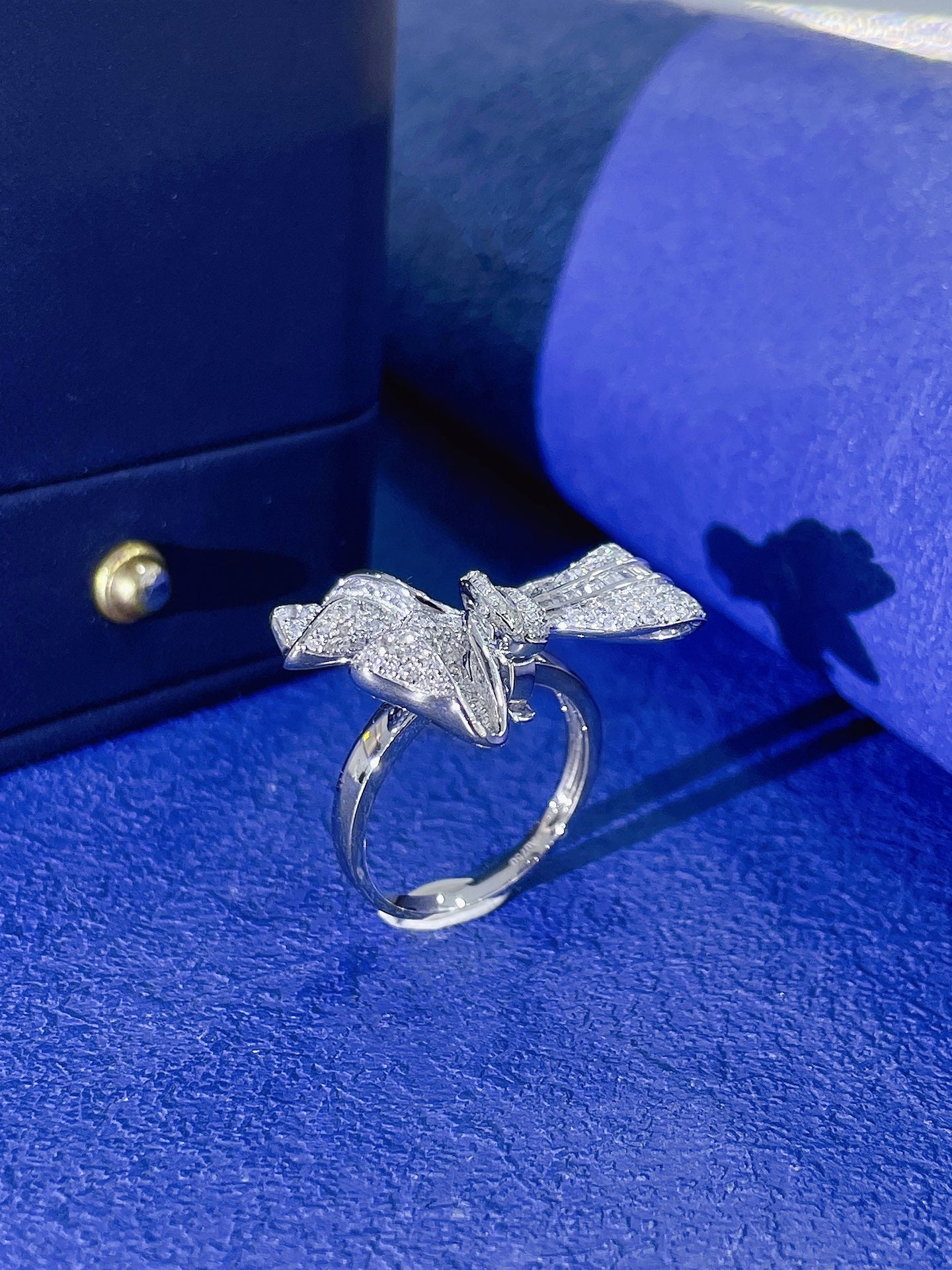 18K Diamond Step-Cut Butterfly Pavé Ring | Luxury Jewelry - White Diamond Ring