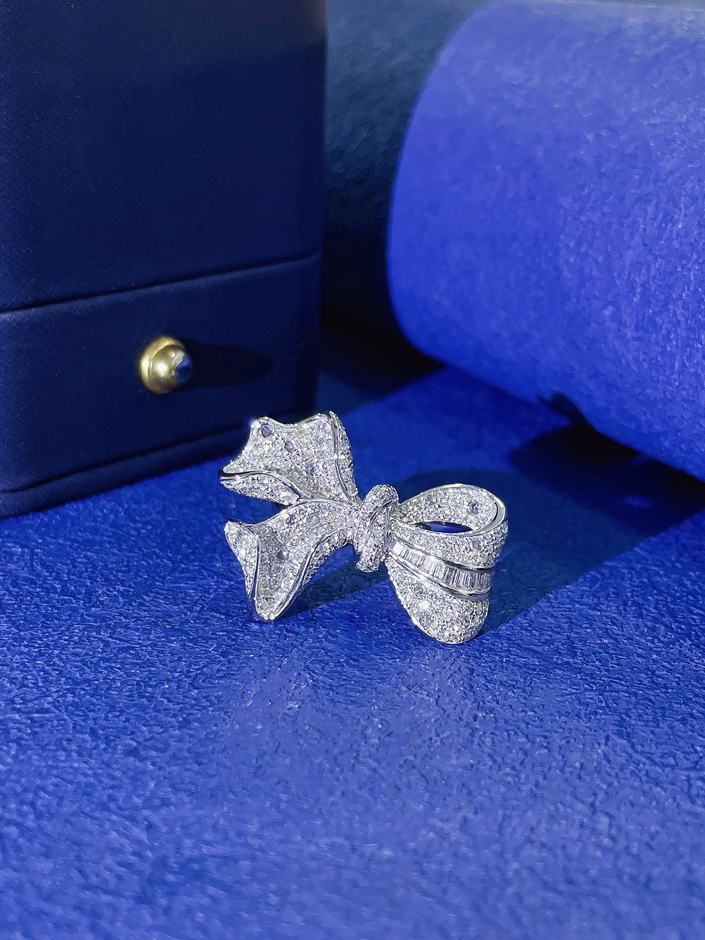 18K Diamond Step-Cut Butterfly Pavé Ring | Luxury Jewelry - White Diamond Ring