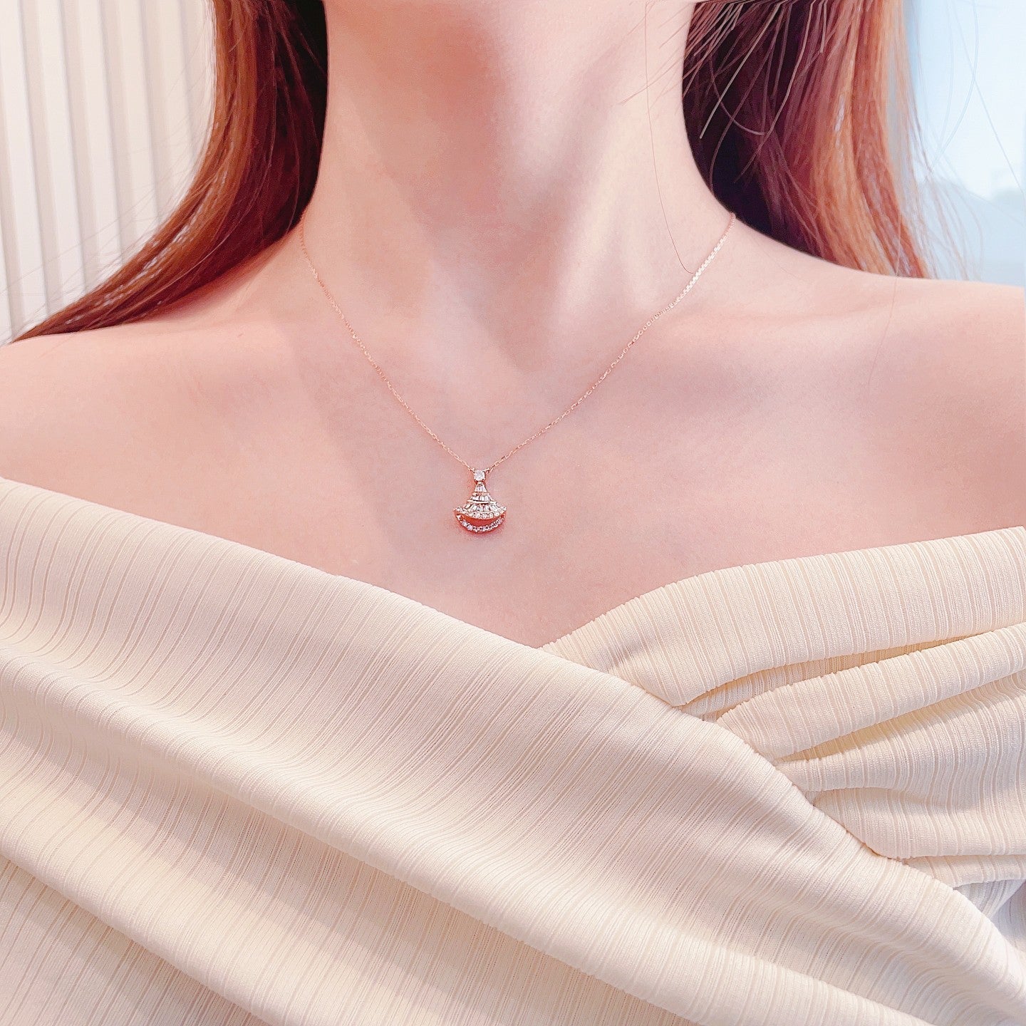 18K Diamond Step Square Pendant Necklace - Luxury Jewelry - White Diamond Necklace